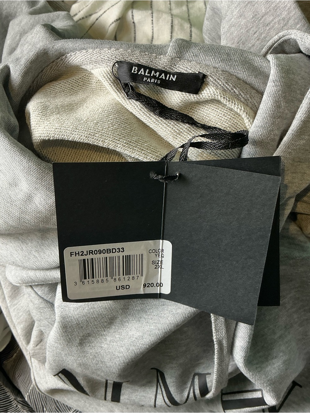 Balmain Paris Men's Grey Logo Hoodie Size 2XL - Picture 14 of 16